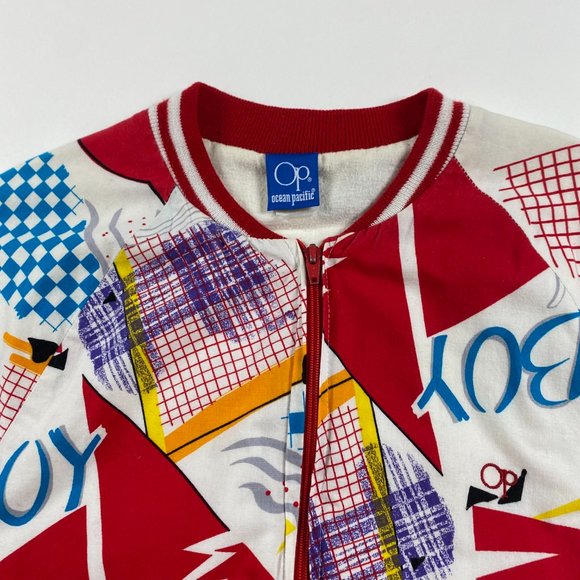 Vintage 80s 90s Ocean Pacific OP All Over Print Jacket Mens Medium Surf Bad Boy - Picture 5 of 13